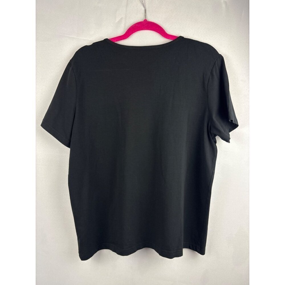Susan Graver Black Lace Trim Cotton Blend T-Shirt L — image 5 of 5